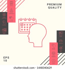 Planning, time management, person with calendar - line icon. Graphic elements for your design