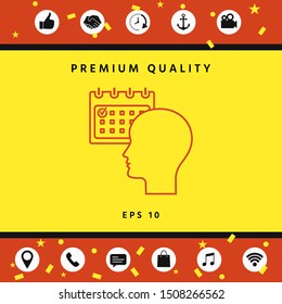 Planning, time management, person with calendar - line icon. Graphic elements for your design