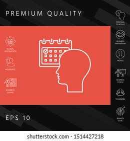 Planning, time management, person with calendar - line icon. Graphic elements for your design