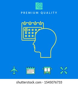 Planning, time management, person with calendar - line icon. Graphic elements for your design
