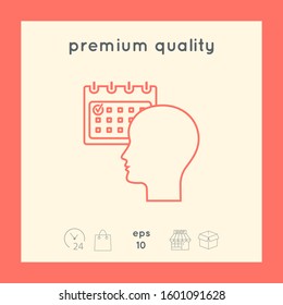 Planning, time management, person with calendar - line icon. Graphic elements for your design