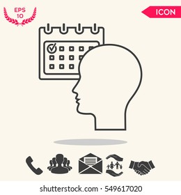 Planning, time management, person with calendar - line icon