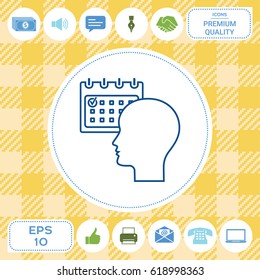 Planning, time management, person with calendar - line icon