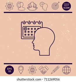 Planning, time management, person with calendar - line icon
