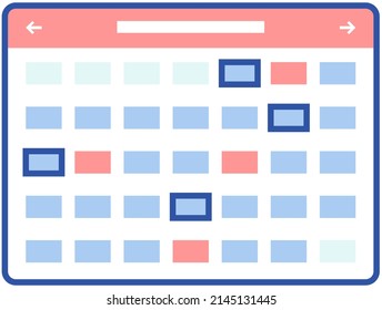 Planning and time management symbol. Timetable, agenda planner with dates vector illustration. Creating reminder, daily plan, schedule concept. Calendar with notes for scheduling meeting or holidays