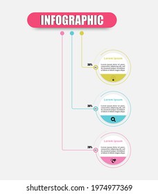 Planning timeline infographic design template with three circle elements. Business infographics template with 3 steps, options, marketing icons. Can use for presentation, diagram, banner, web design.