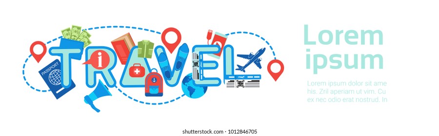 Planning Travel Horizontal Banner Template Backgroung Tour Route, Packing And Booking Concept Flat Vector Illustration