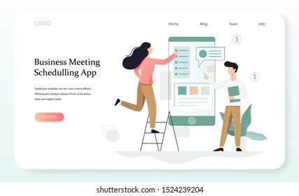 Planning web banner design concept. Idea of business plan and strategy. Setting a goal or target and following schedule. Isolated flat illustration