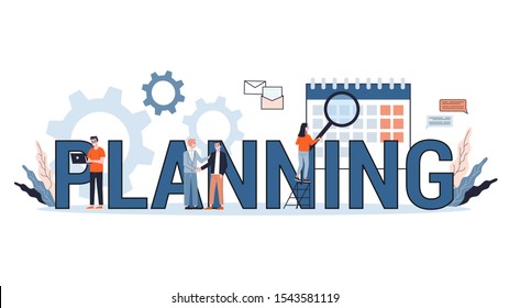 Planning web banner design concept. Idea of business plan and strategy. Setting a goal or target and following schedule. Isolated flat illustration