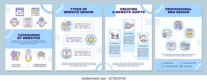 Planning website content blue brochure template. Categories. Leaflet design with linear icons. Editable 4 vector layouts for presentation, annual reports. Arial-Black, Myriad Pro-Regular fonts used