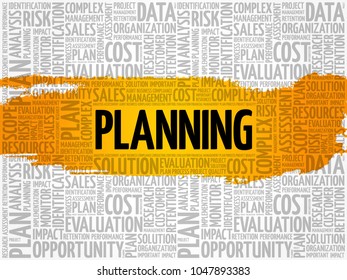 Planning word cloud collage, business concept background