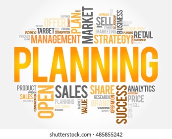Planning word cloud collage, business concept background