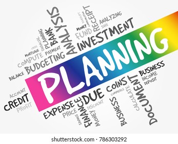 Planning word cloud collage, business concept background