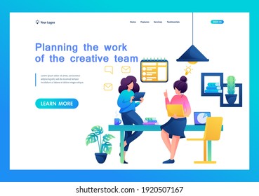 Planning the work of the creative team for the project implementation. Flat 2D landing page