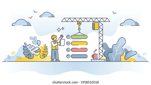 Planning, work flow organization for effective performance outline concept. Production business process optimization and precise task control as successful project time management vector illustration
