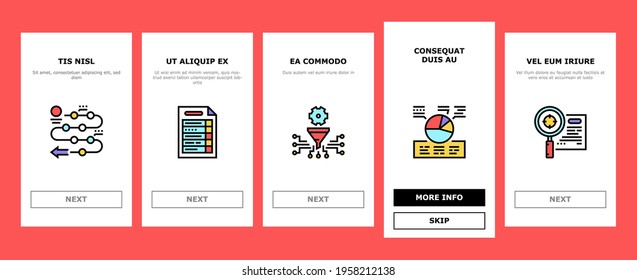 Planning Work Process Onboarding Mobile App Page Screen Vector. Planning Business Project And Optimization, Plan And Infographic, Notebook And Agreement Illustrations