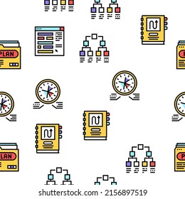 Planning Work Process Vector Seamless Pattern Thin Line Illustration