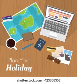 Planning your holiday concept with stuff on table
