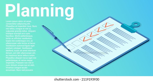 Planning.Setting tasks, scheduling.The concept of work and business planning.Poster in business style.Flat vector illustration.