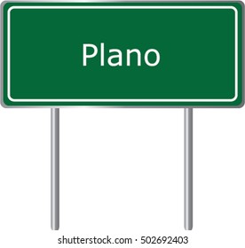 Plano , Illinois, road sign green vector illustration, road table, USA city