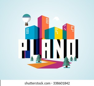 Plano Texas beautiful city to visit. vector cartoon