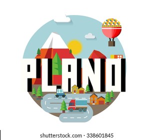 Plano Texas beautiful city to visit. vector cartoon