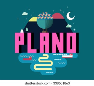 Plano Texas beautiful city to visit. vector cartoon