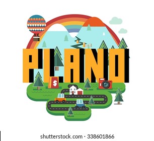 Plano Texas beautiful city to visit. vector cartoon