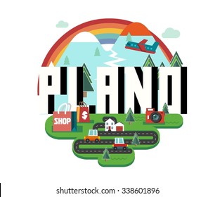 Plano Texas beautiful city to visit. vector cartoon