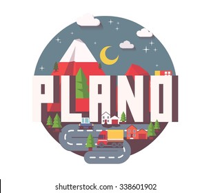 Plano Texas beautiful city to visit. vector cartoon