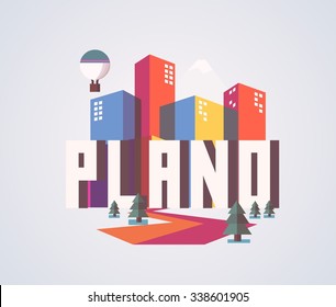 Plano Texas beautiful city to visit. vector cartoon