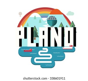 Plano Texas beautiful city to visit. vector cartoon