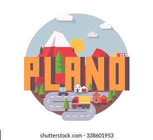 Plano Texas beautiful city to visit. vector cartoon