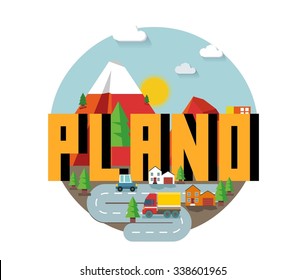 Plano Texas beautiful city to visit. vector cartoon