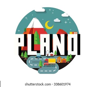 Plano Texas beautiful city to visit. vector cartoon