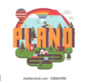 Plano Texas beautiful city to visit. vector cartoon