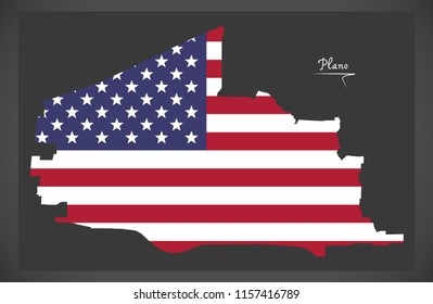 Plano Texas map with American national flag illustration