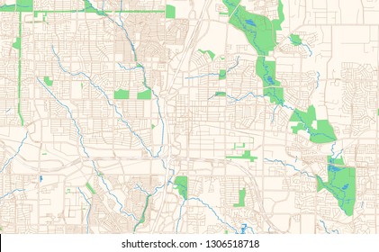 Plano Texas printable map excerpt. This vector streetmap of downtown Plano is made for infographic and print projects.