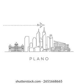 Plano Texas Skyline Minimalista Line Art.