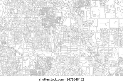 Plano, Texas, USA, bright outlined vector map with bigger and minor roads and steets created for infographic backgrounds.