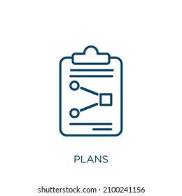 plans icon. Thin linear plans outline icon isolated on white background. Line vector plans sign, symbol for web and mobile