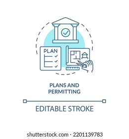 Plans And Permitting Turquoise Concept Icon. Approved Project. Phase Of Home Building Abstract Idea Thin Line Illustration. Isolated Outline Drawing. Editable Stroke. Arial, Myriad Pro-Bold Fonts Used