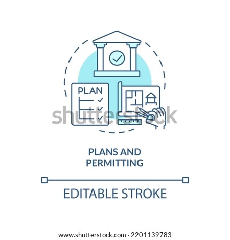 Plans and permitting turquoise concept icon. Approved project. Phase of home building abstract idea thin line illustration. Isolated outline drawing. Editable stroke. Arial, Myriad Pro-Bold fonts used