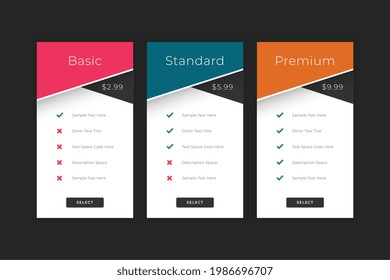 plans and pricing web interface template