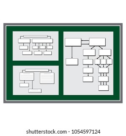 Plans, statistics on the board, training concept. Vector illustration.