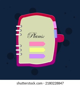 Plans Stickers Note Book Sheet Icon Red Fantasy Color Cute Colorful Cartoon For GUI Or Business , Education , E-commerce , Vector Design