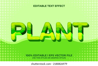 Plant 3d Text Effect With Wave Color Theme. Green Typography Template For Nature Tittle