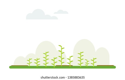 plant agriculture flat cartoon background with sky and cloud