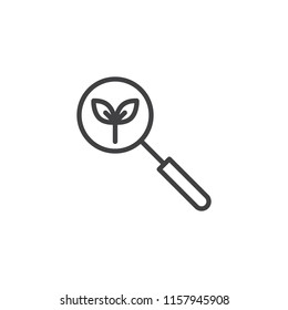 Plant analyzing outline icon. linear style sign for mobile concept and web design. Magnifier glass with leaf simple line vector icon. Symbol, logo illustration. Pixel perfect vector graphics