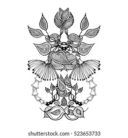 plant bamboo vector illustration set. Vintage decorative vector elements isolated. Hand drawn. Indian. Tattoo, spirituality, prints for t-shirts and other textiles.Coloring book for adults